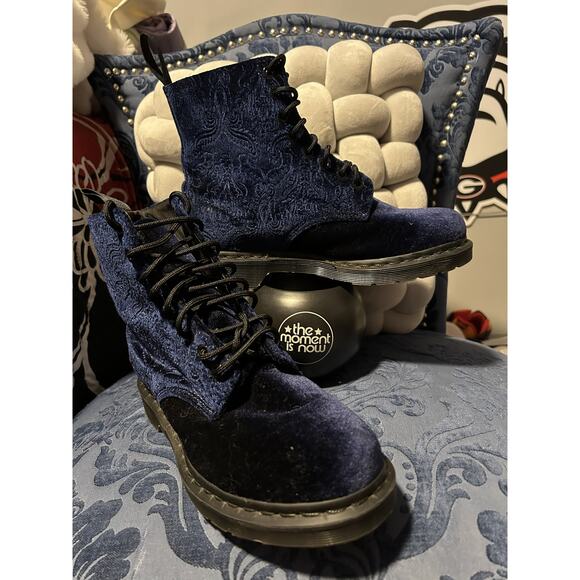 Dr Martens Midnight Blue Velvet Brocade 1460 Boots size 8/EU 39 - Picture 2 of 8
